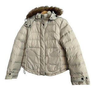 Calvin Klein faux fur tan hooded puffer jacket women's size large